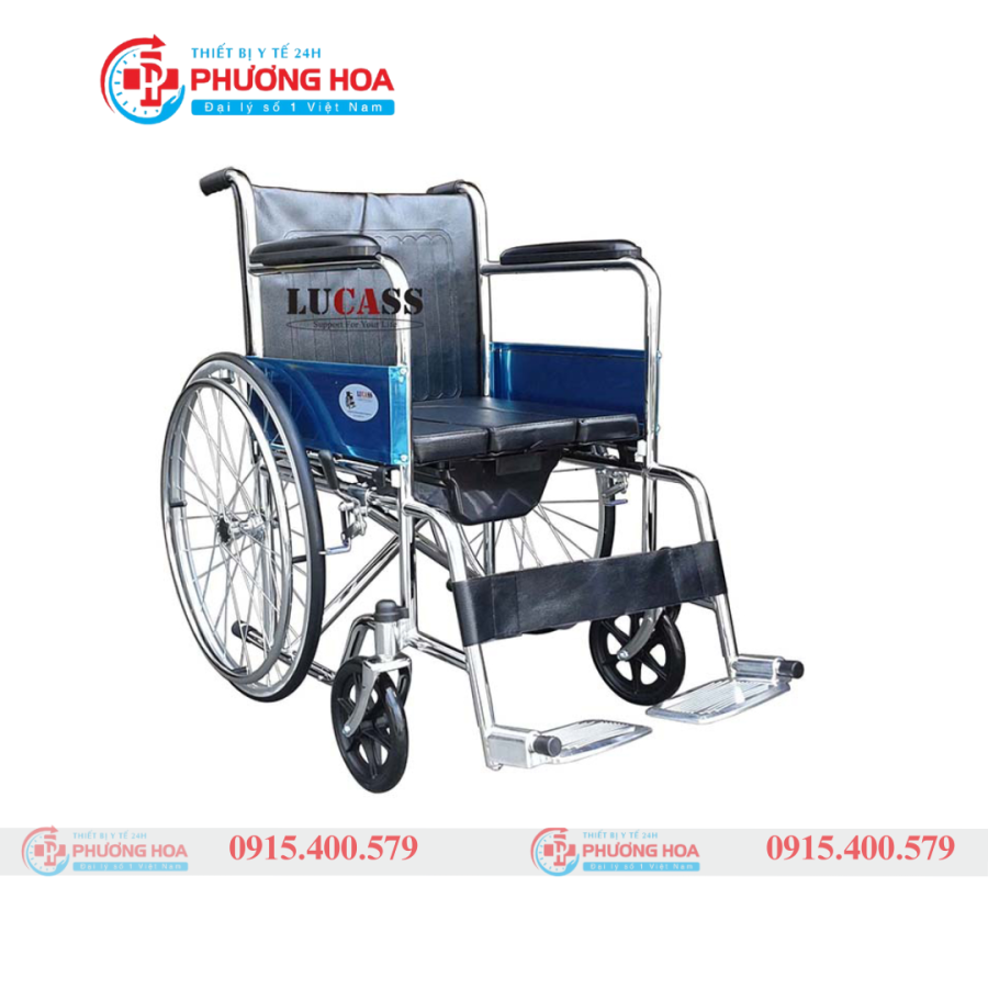 Xe lăn có bô vệ sinh Lucass X8 thế hệ mới có phanh tay
