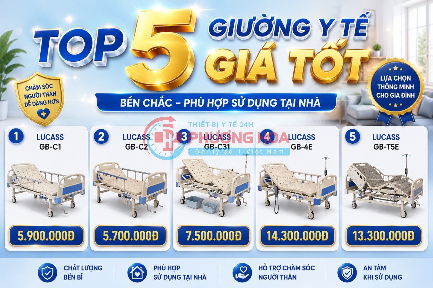 Top 5 giường y tế giá tốt, bền chắc, phù hợp sử dụng tại nhà